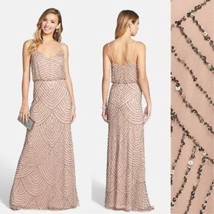 Adrianna Papell TAUPE PINK Art Deco Beaded Gown